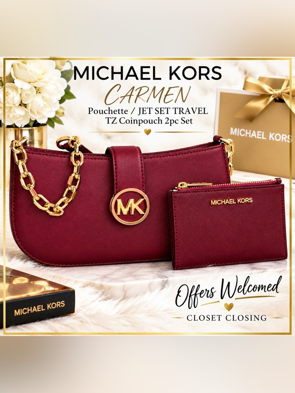 Michael Kors CARMEN Pouchette/JET SET TRAVEL TZ Coinpouch 2pc Set